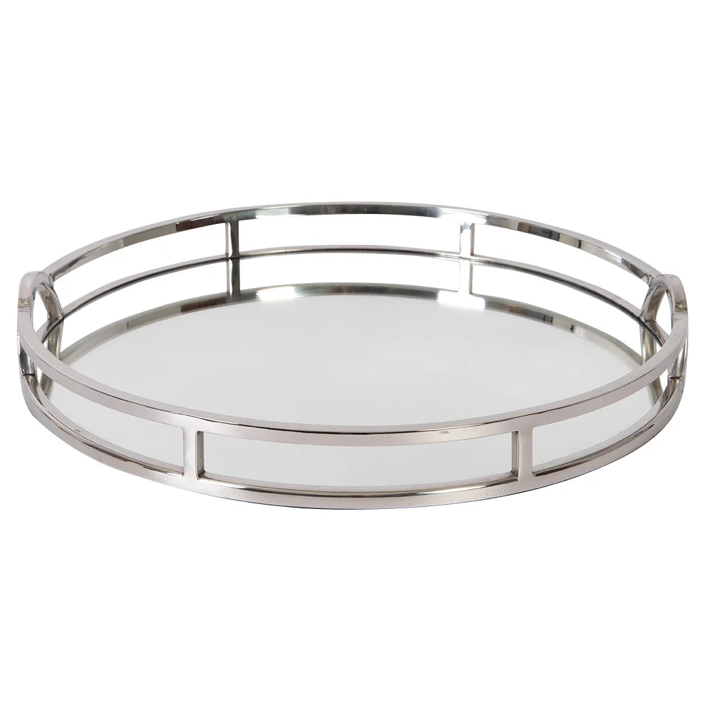 Large Round Mirror Tray with Arch Handles
