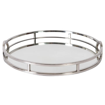 Large Round Mirror Tray with Arch Handles